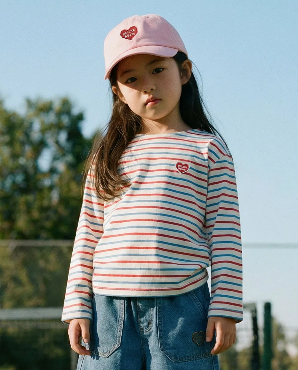 Детская футболка с длинным рукавом Bb Heart Multi Stripe Boat Neck красная от Belita&Boys — фото 2