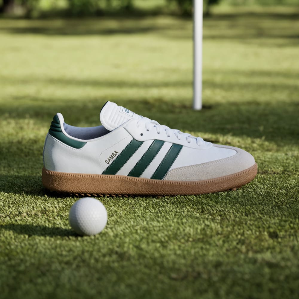 Кроссовки Adidas Samba Spikeless Golf Shoes, цвет Cloud White/Collegiate Green/Gum — фото 2