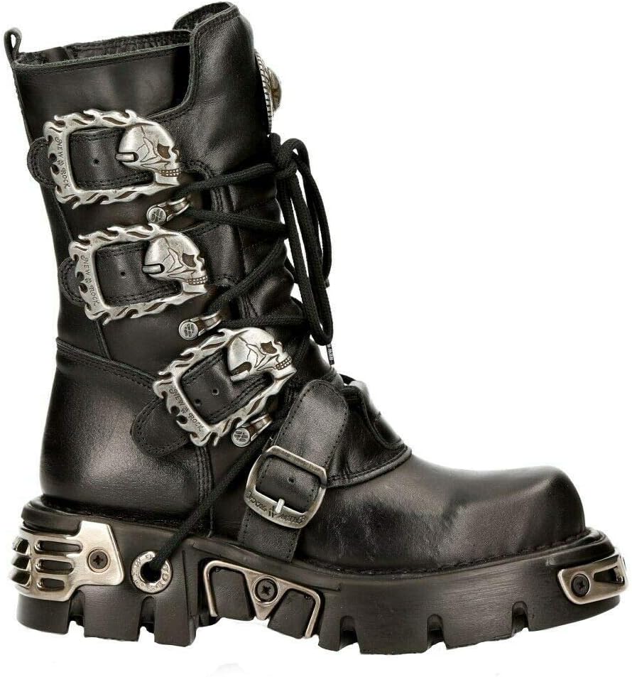 Мужские кожаные ботинки New Rock Metallic 391 Black Reactor с черепом, стиль готик-панк, черный/серебряный — фото 3