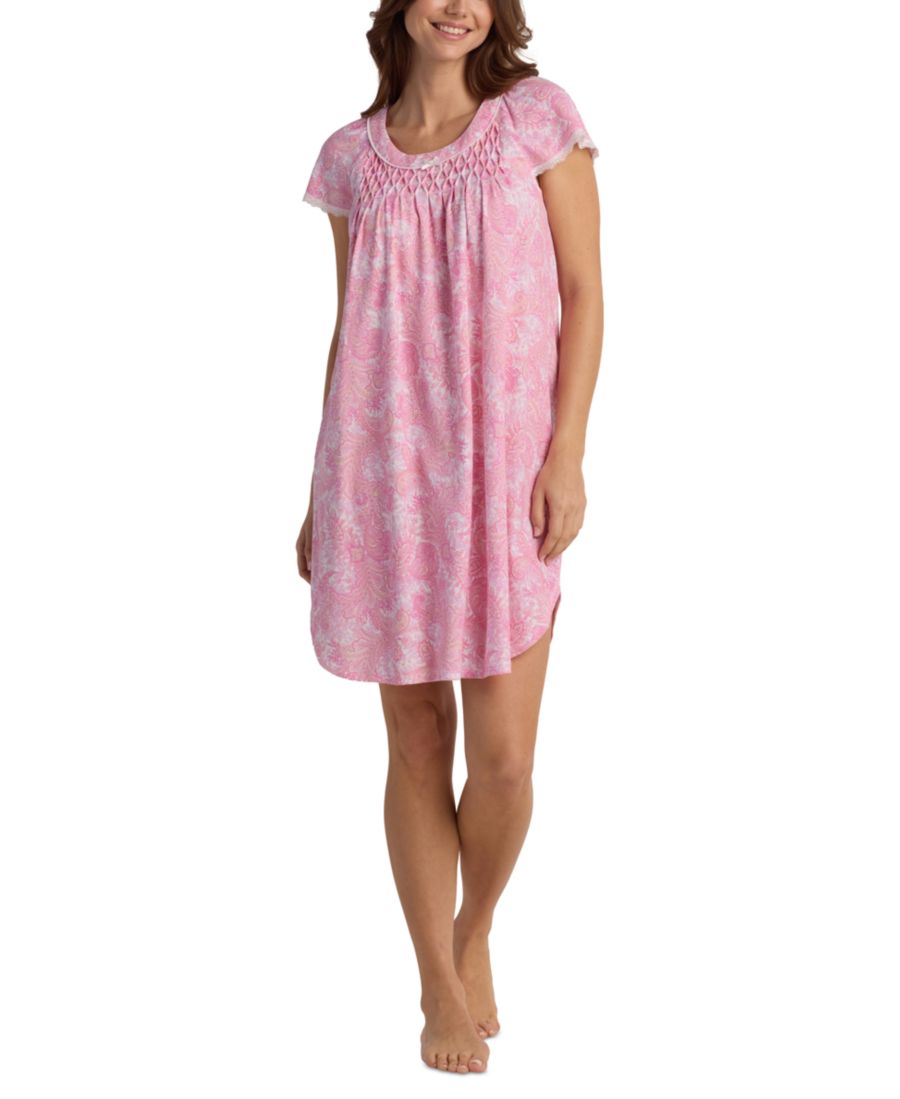 

Женская ночная рубашка с короткими рукавами и принтом Miss Elaine, Pink Paisley On Ivory