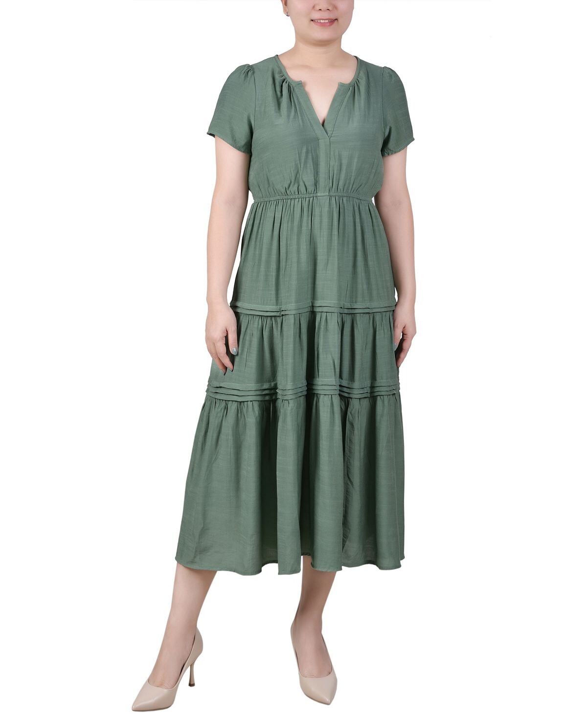 

Миниатюрное многоярусное платье-миди с короткими рукавами NY Collection
