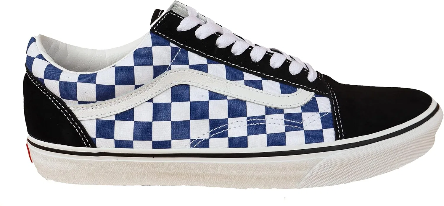 Мужские кроссовки Vans Old Skool, черные, синие, белые, в клетку, из кожи и текстиля