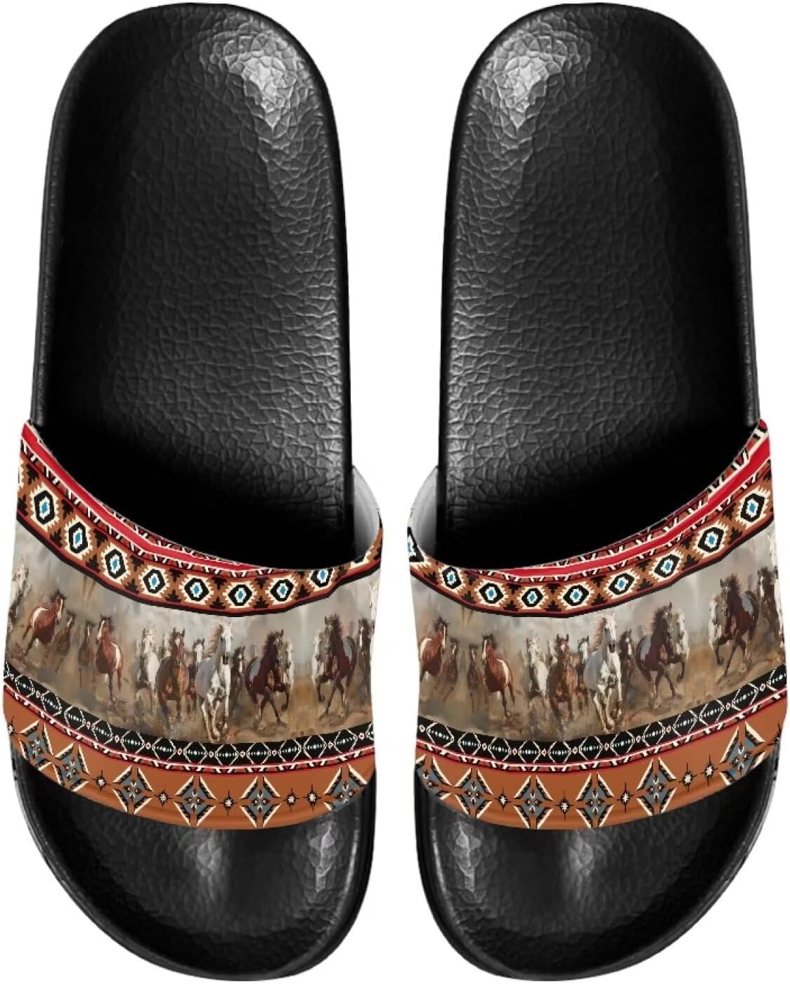 

Сланцы для женщин на плоской подошве с открытым носком, удобные пляжные сандалии, тапочки Judentidos, Native American Southwest Horse