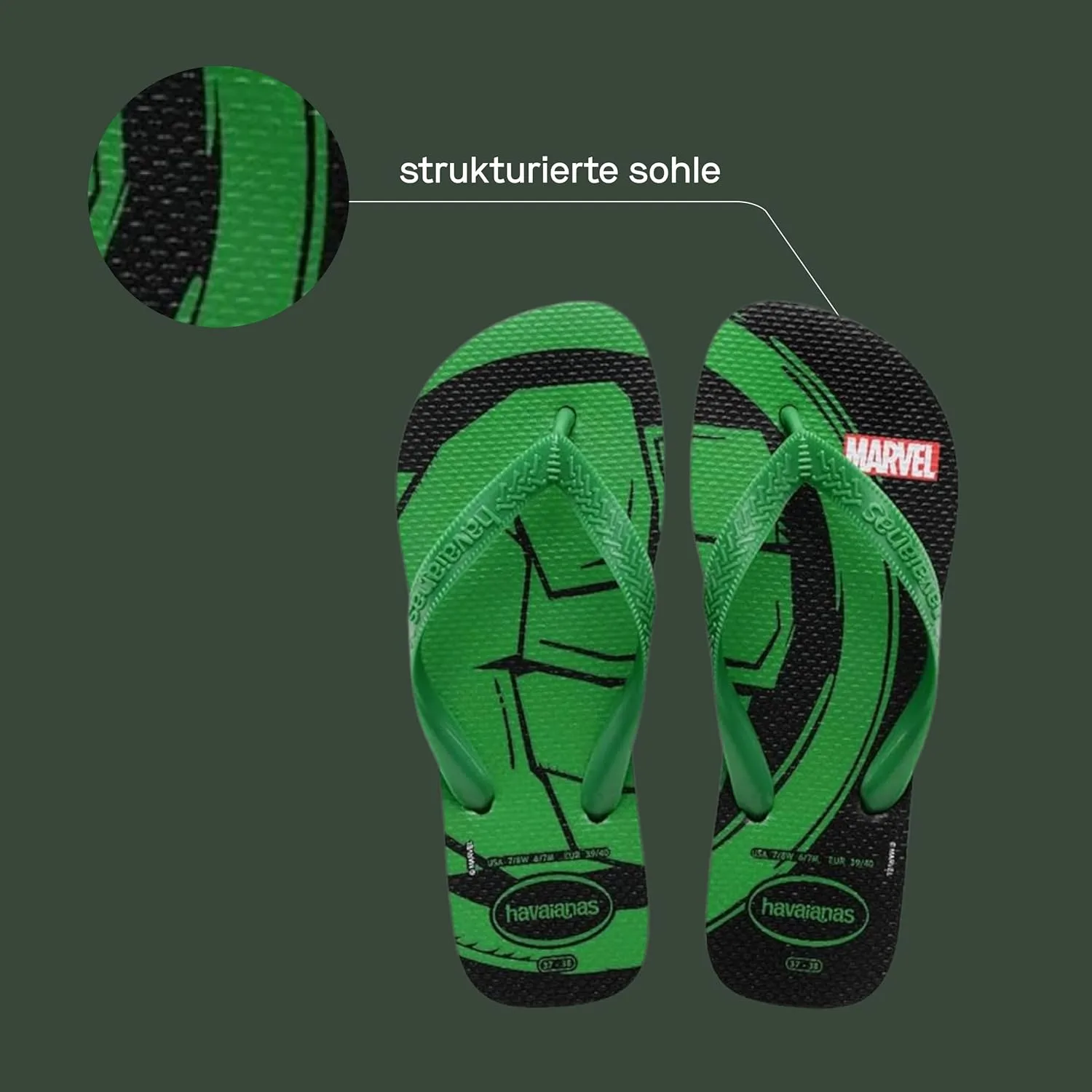 Шлепанцы Havaianas Marvel, черный/зеленый — фото 3