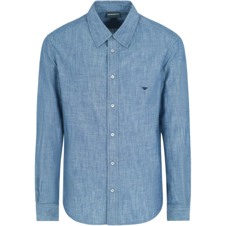 

Рубашка с вышитым логотипом EMPORIO ARMANI, синий