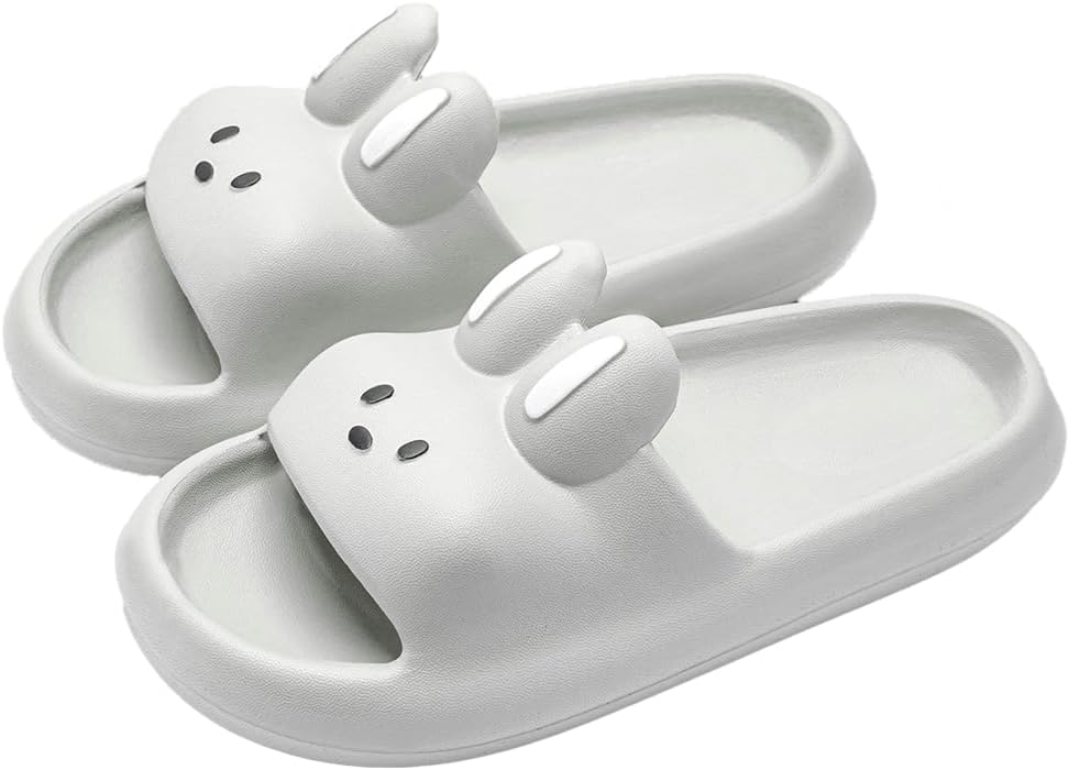 

Женские и мужские шлепанцы с милым мультяшным дизайном Rungion, быстро сохнущие, для ванной, с противоскользящей подошвой, домашние тапочки-подушки, серый