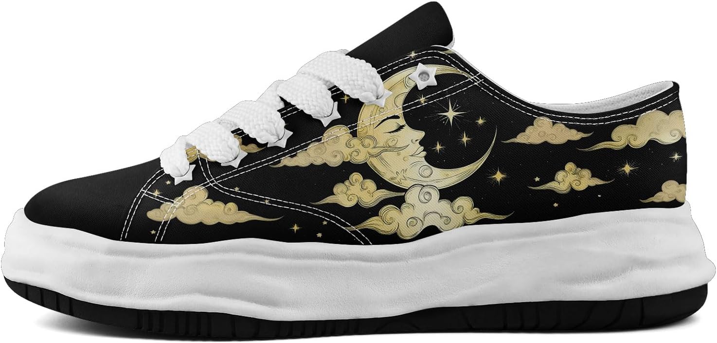 

Кроссовки на холщовой основе AWSOLE для женщин и мужчин с принтом Луны, Солнца и Звезд, художественные низкие повседневные кроссовки, удобная легкая унисекс обувь, белый/черный/желтый/бежевый/светло-желтый