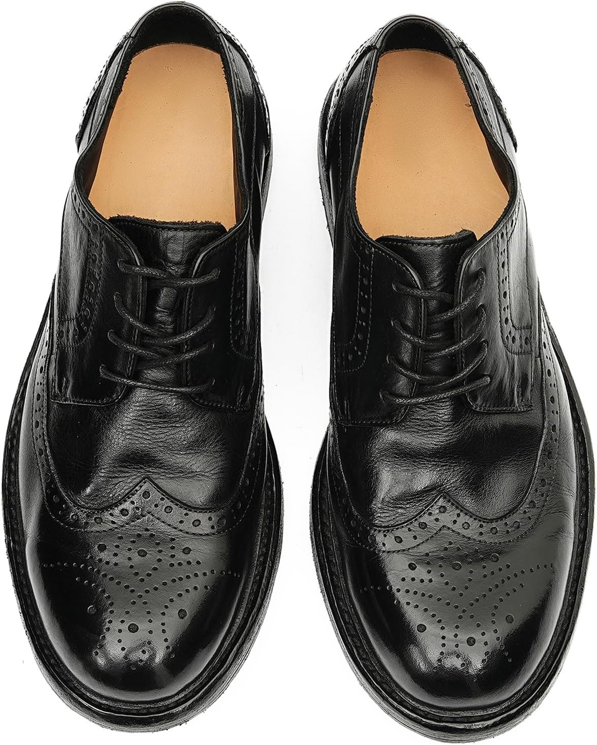 Мужские классические туфли Santimon Goodyear-Welted Wingtip Derby - Верх из натуральной кожи коровы и ручная работа с брогированием Oxford с просторным носком для деловых мероприятий и свадеб, черный — фото 3