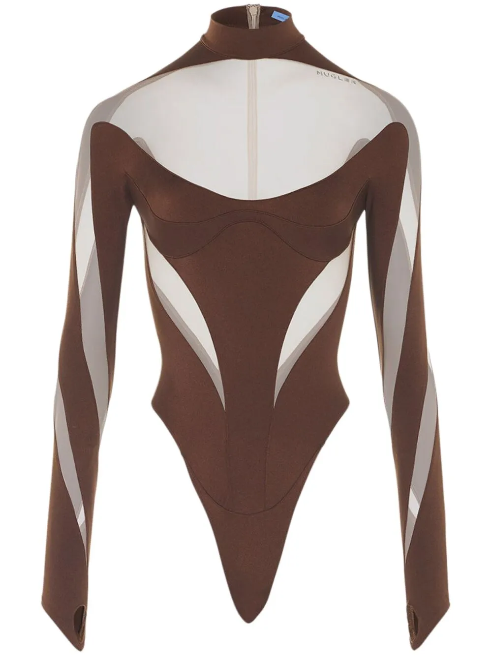 

Боди с длинными рукавами и вставками Mugler, коричневый
