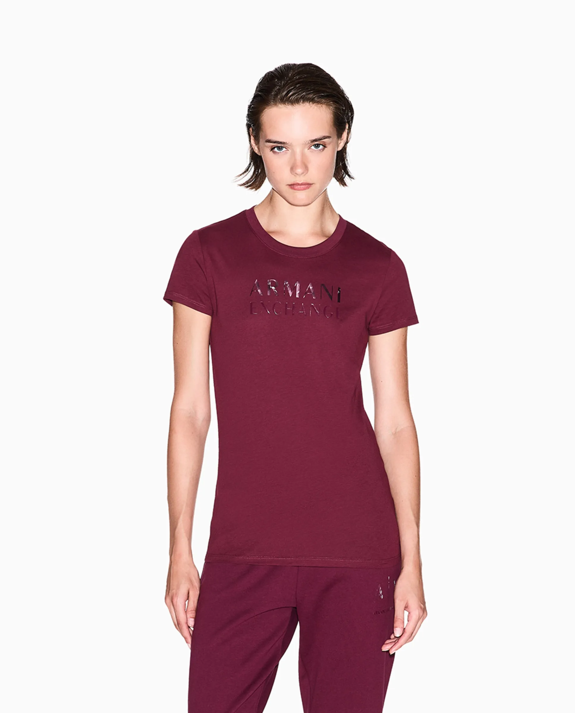 

Женская футболка с коротким рукавом и принтом логотипа Armani Exchange, бордовый
