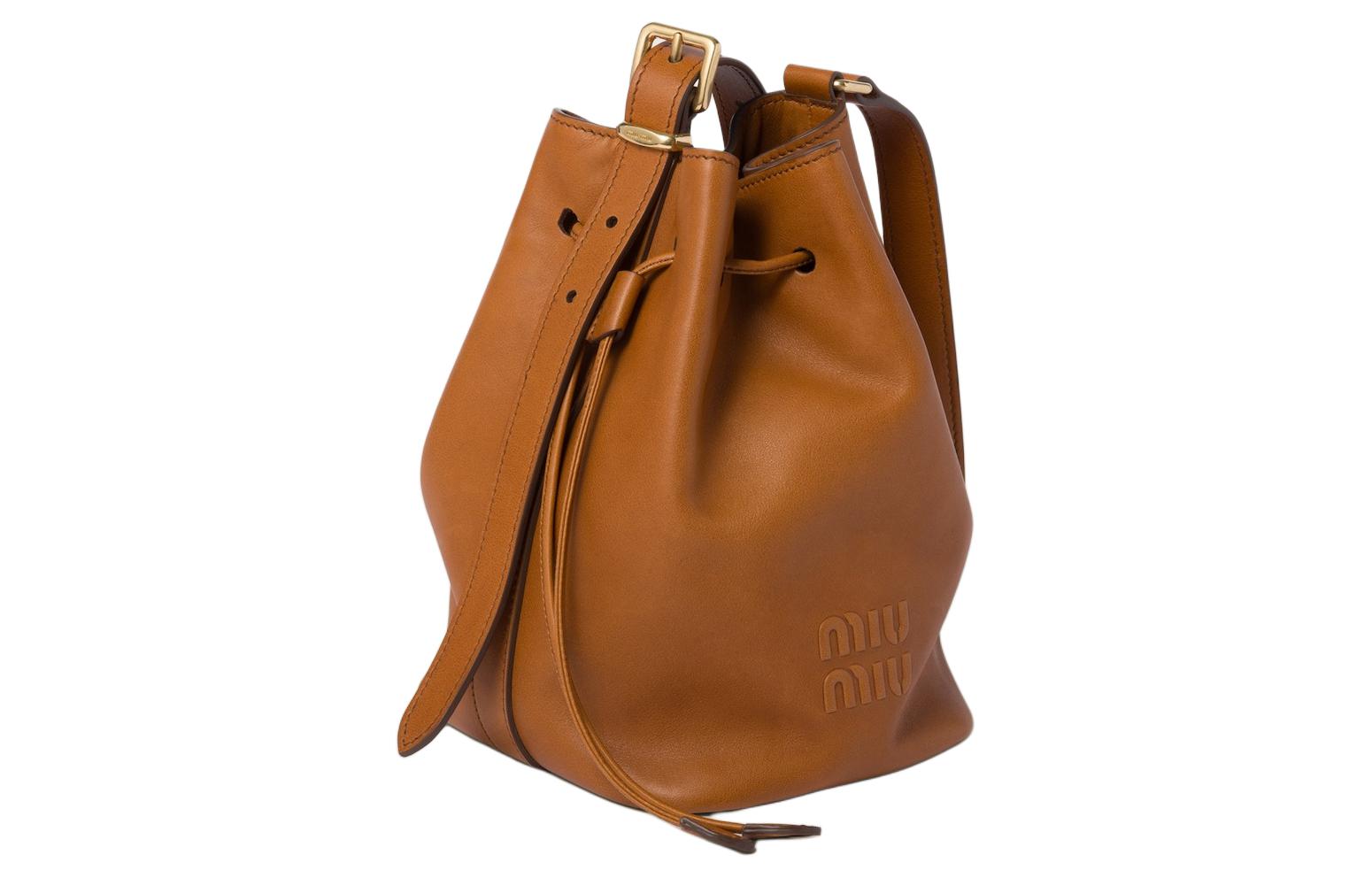 MIU MIU Кожаная сумка-ведро, через плечо, кроссбоди для женщин Brown — фото 3