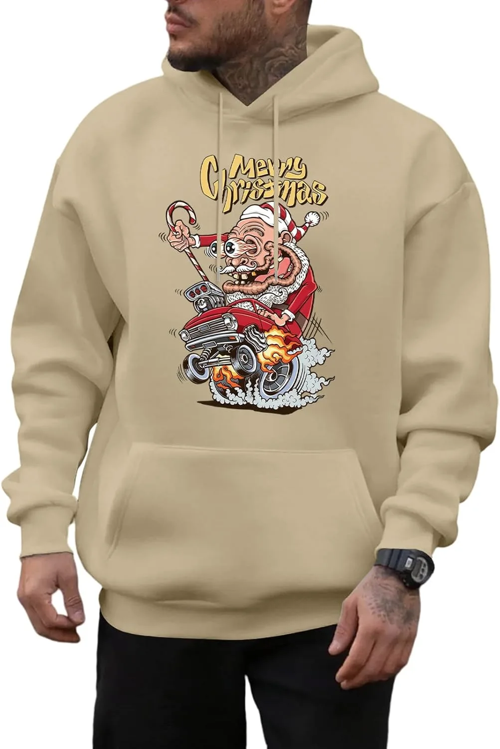 Рождественский худи для мужчин, Funny Merry Christmas Santa, свободный крой