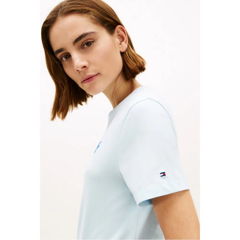Женская футболка с логотипом Script небесно-голубая от Tommy Hilfiger Women — фото 4