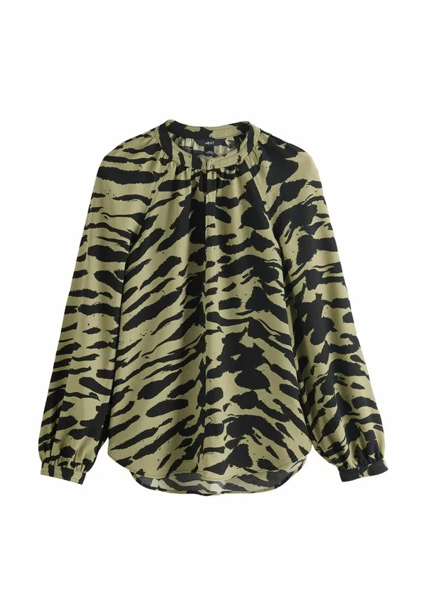 Блузка с длинными рукавами и v-образным вырезом Next, Khaki Green Animal Print