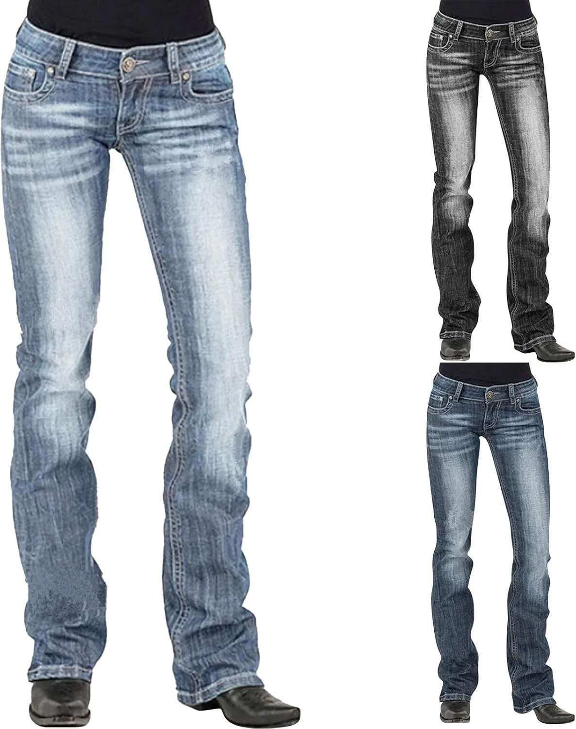 Женские джинсы Mid Waisted с вышивкой Stretch Button Straight — фото 3