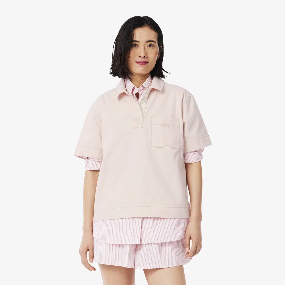 Рубашка-поло Lacoste из денима, бледно-розовая