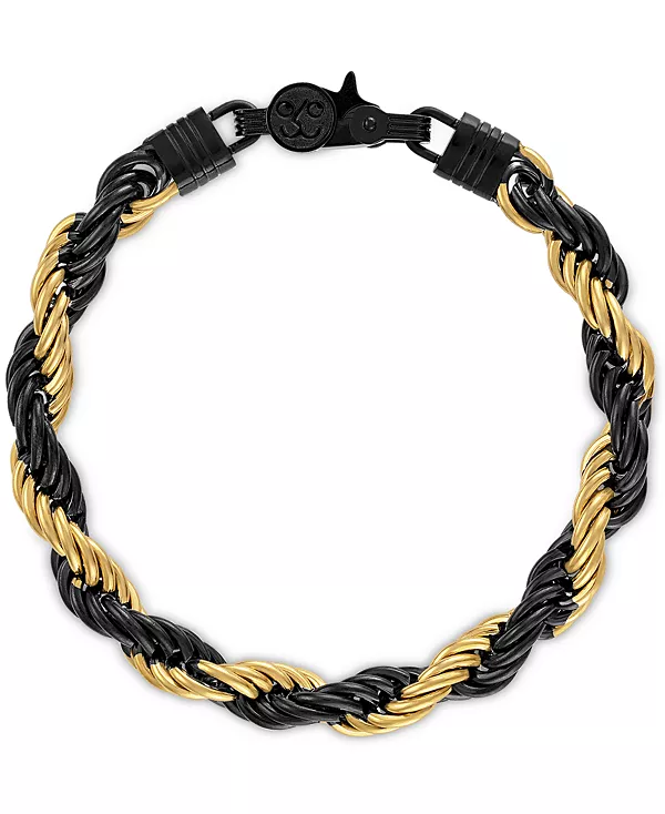 

Браслет-Цепочка с переплетенными звеньями из черной и золотистой нержавеющей стали с ионным покрытием, эксклюзивно в Macy's Esquire Men'S Jewelry, black/gold