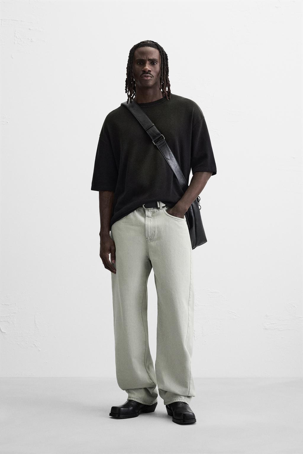 

Застиранная трикотажная футболка ZARA, черный