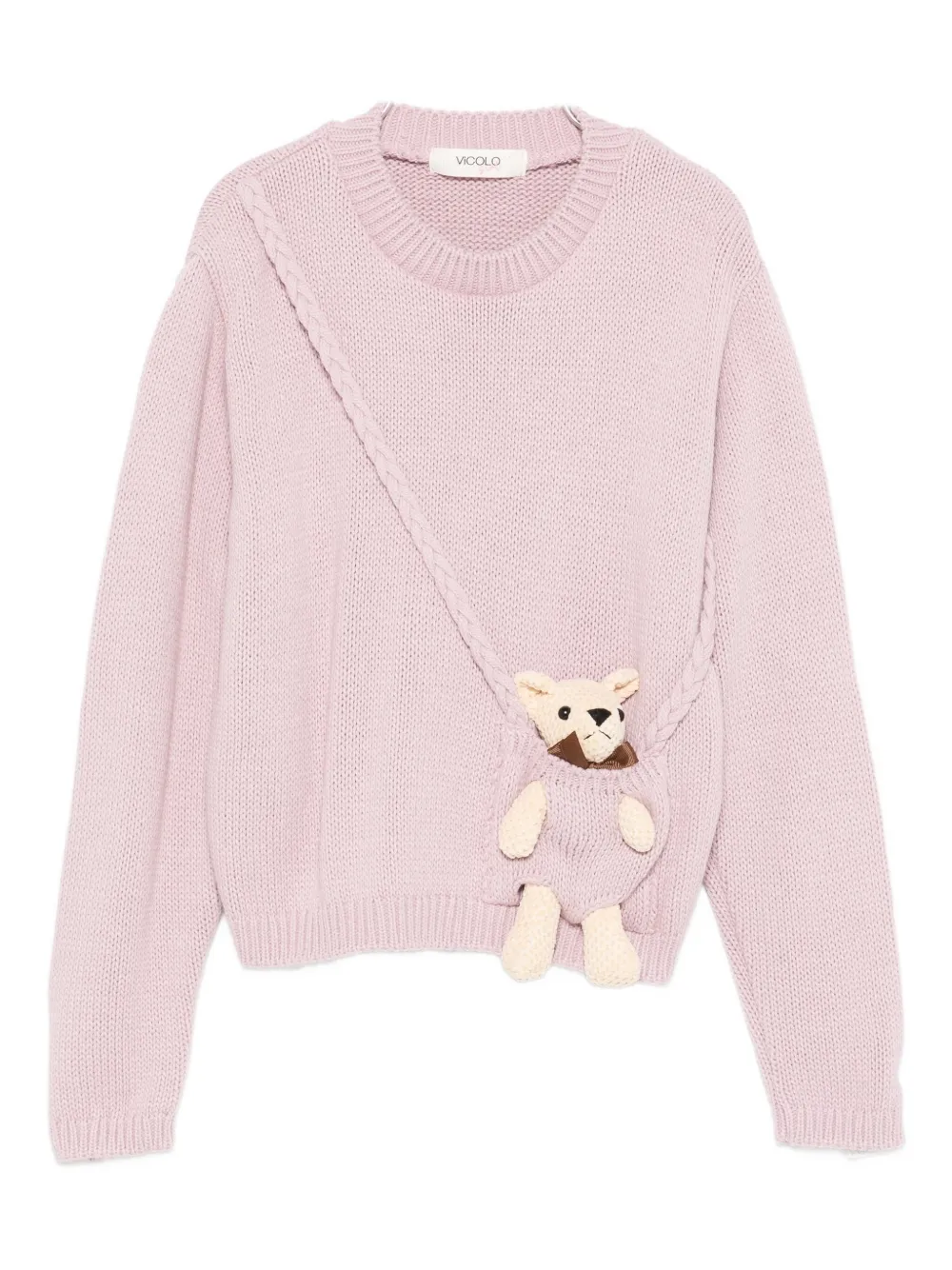 

Свитер с плетёным медвежонком Vicolo, розовый