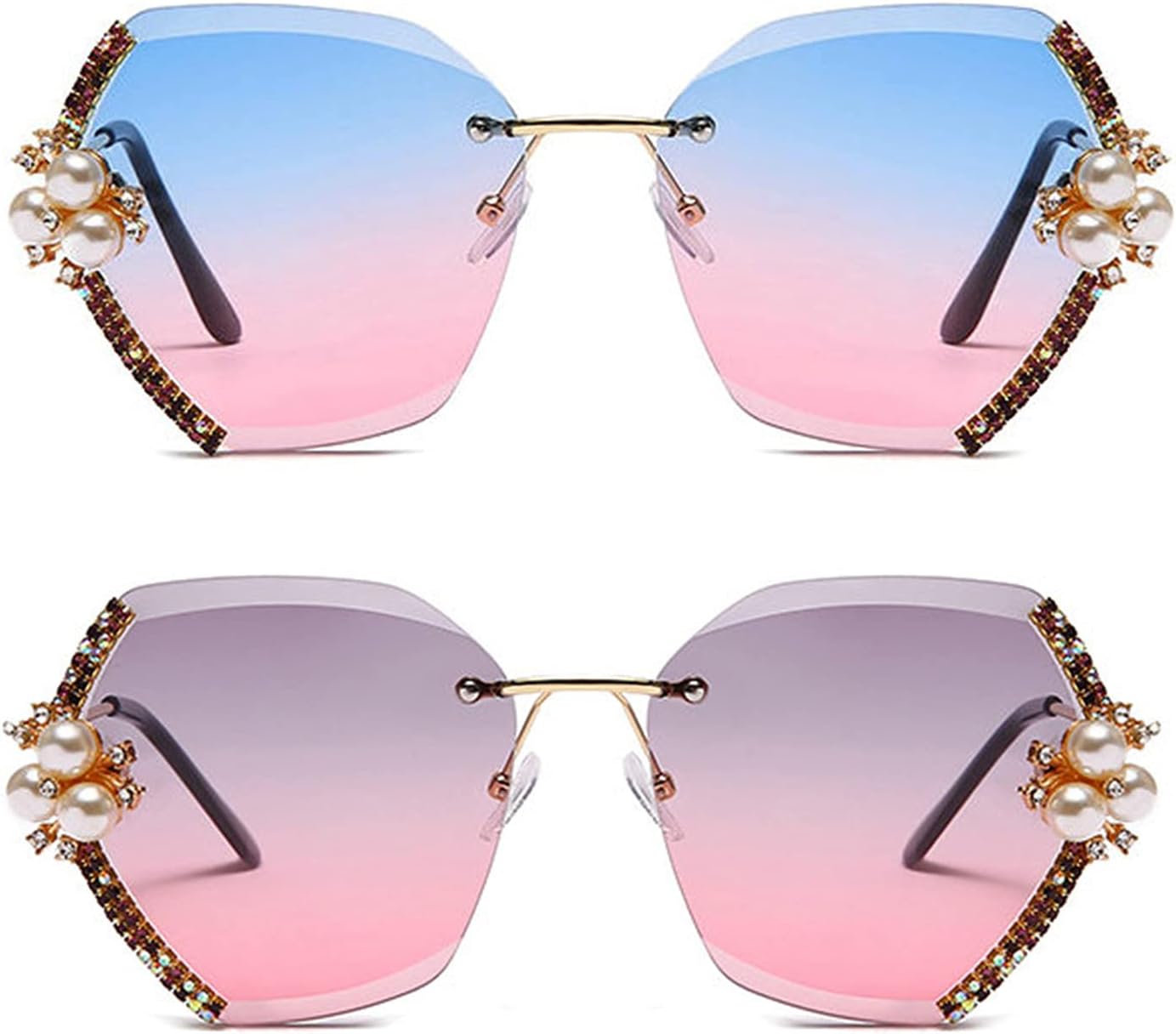 

Willochra Безободковые роскошные солнцезащитные очки со стразами для женщин, модные хрустальные солнцезащитные очки в винтажном стиле с градиентными линзами, 2pack-purple Pink&blue Pink