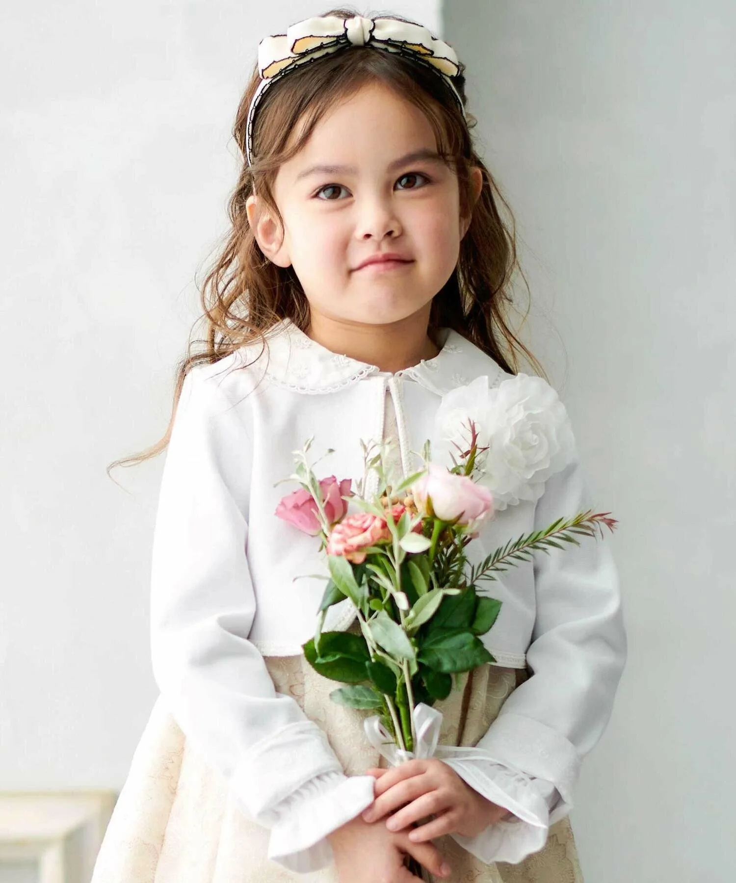 Куртка без воротника из ткани Ripple Ponte (110~130 см) BeBe, White