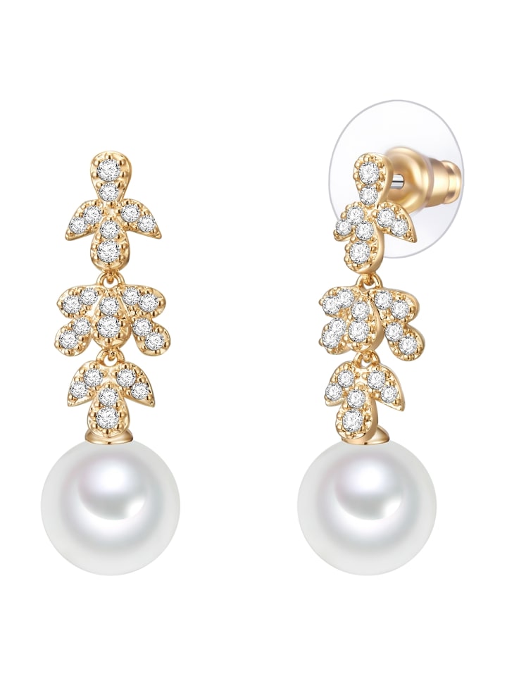 

Lulu & Jane Серьги с жемчугом, латунь, кубический цирконий, жемчуг в оправе из желтого золота