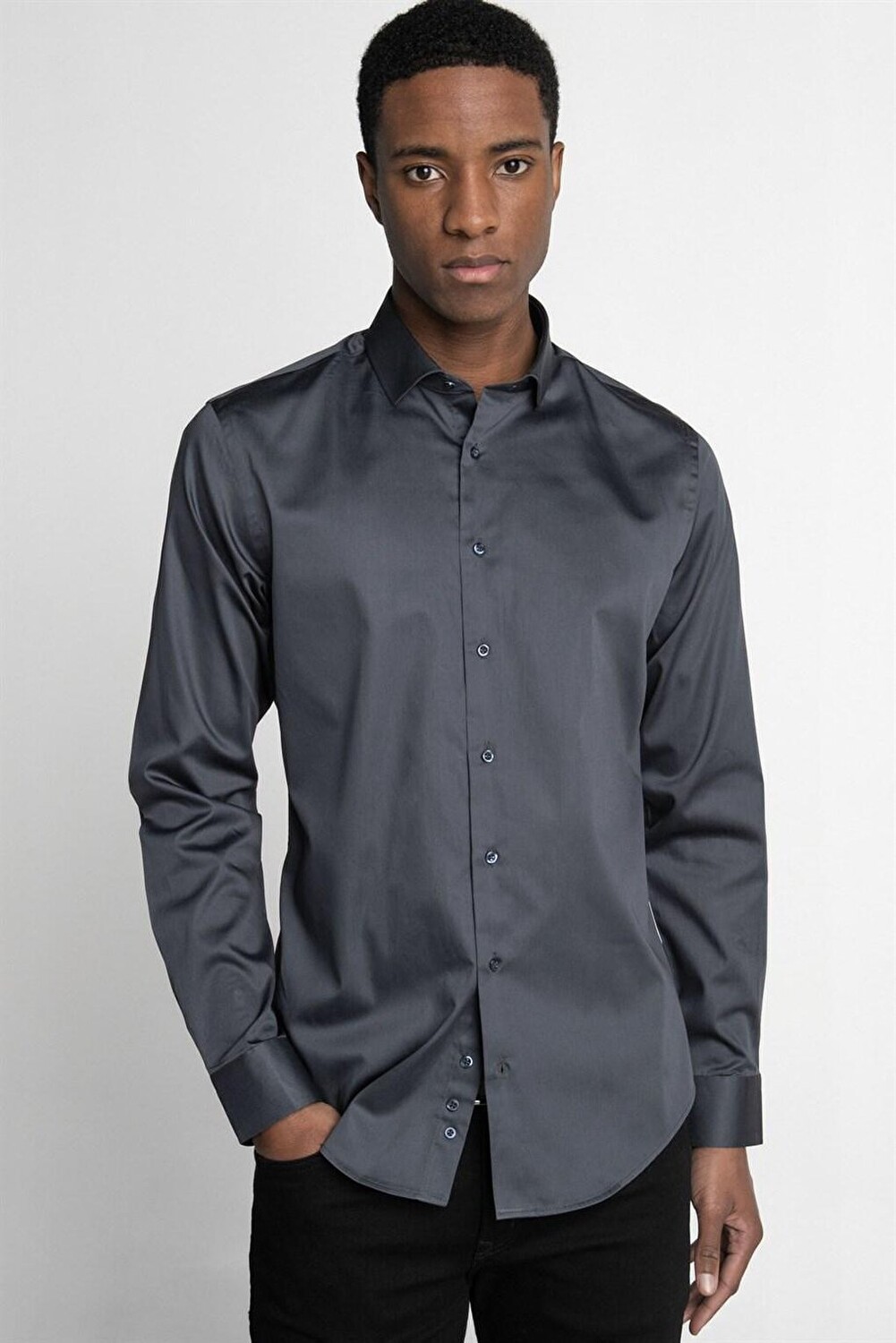 

Мужская рубашка Slim Fit Koton Satin Premium Series антрацитового цвета TUDORS