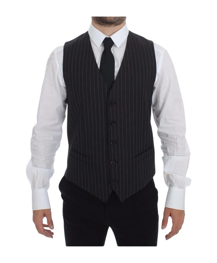 

Серый полосатый формальный жилет Dolce & Gabbana, черный