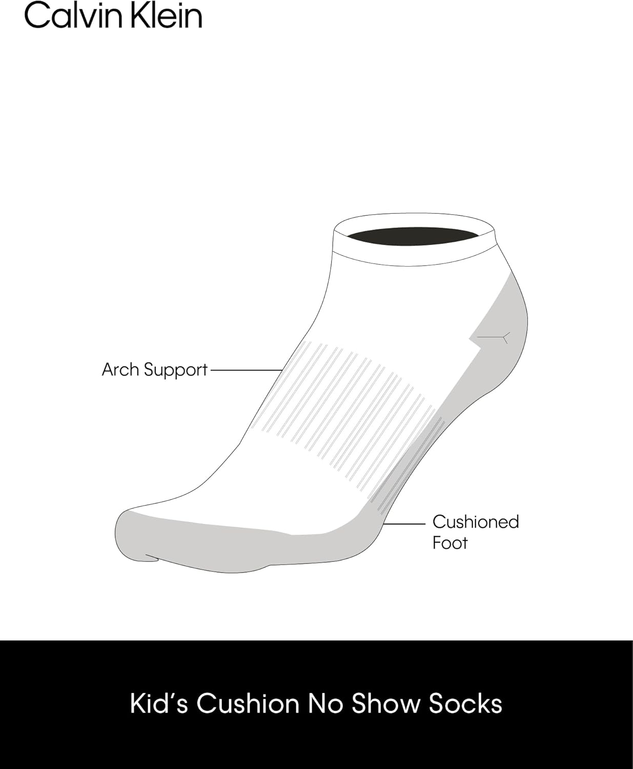 Носки Calvin Klein Boys No Show Socks - 6 упаковок комфортных эластичных носков с мягкой подошвой для мальчиков (размеры: ML), Grey/White/Black — фото 3