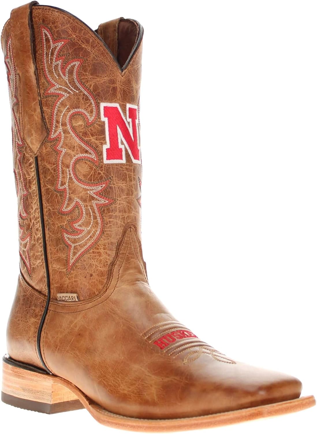 

Мужские ковбойские сапоги Vaccari Luke из натуральной кожи с вышивкой NCAA, широким квадратным носком, 8.5 Nebraska Cornhuskers