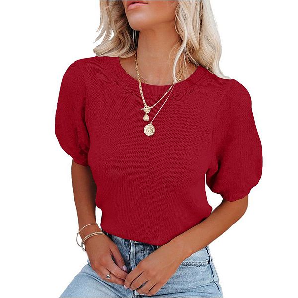 

Женский легкий пуловер с круглым вырезом и короткими рукавами Green Elysium, Red