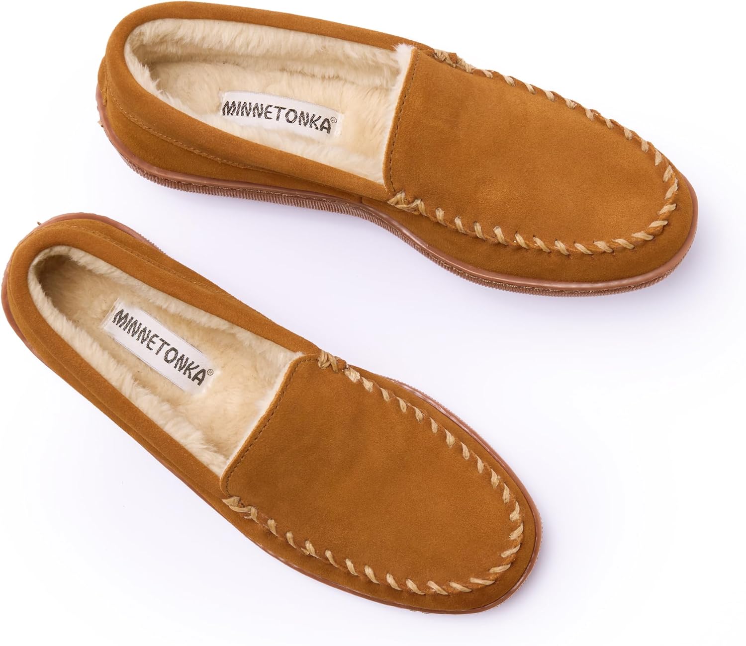 Мужские тапочки Minnetonka с плюшевой подкладкой и жесткой подошвой, коричневый — фото 2