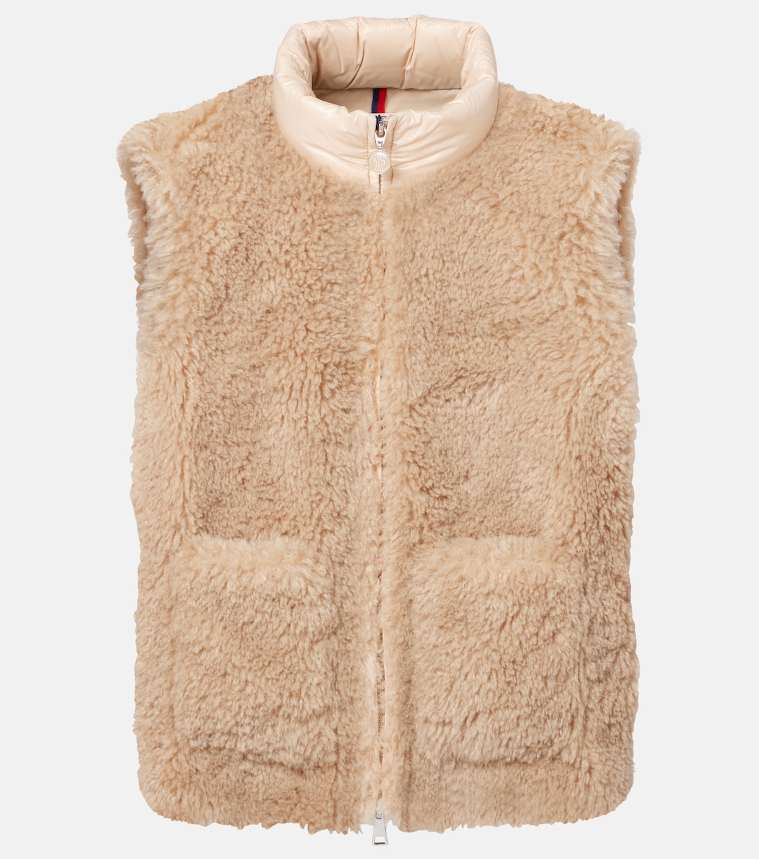 

Пуховик с логотипом из искусственного меха Moncler, Light Beige