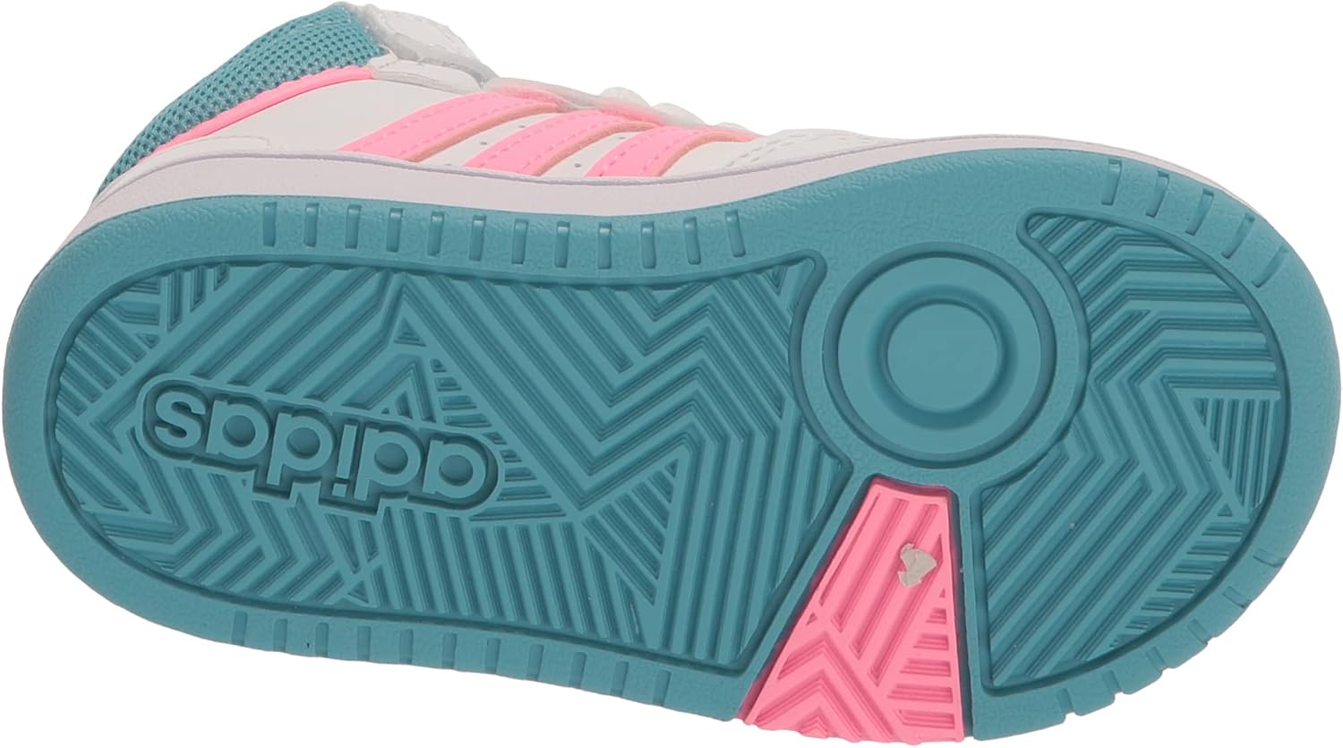 Детские кроссовки Adidas для девочек, средняя высота, застежка на липучке, белый/синий/розовый/светло-розовый — фото 4