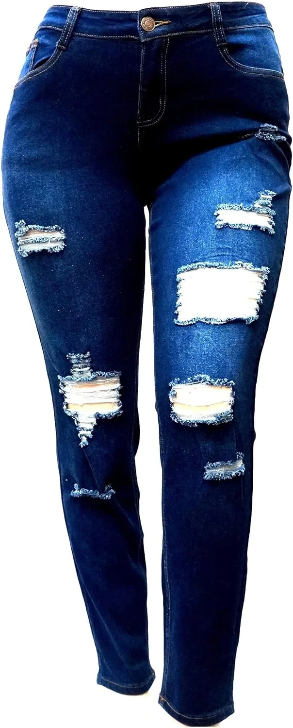 

Jack David женские джинсы plus size синие скинни с потертостями