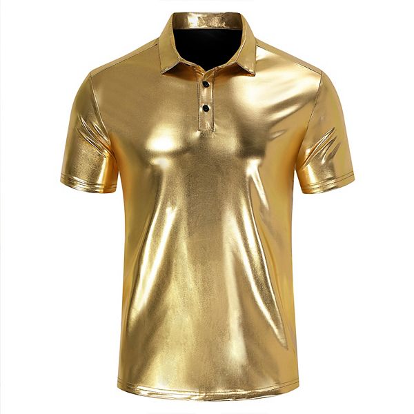 

Мужская металлическая блестящая поло с коротким рукавом slim-fit Clearflower, Gold Medal
