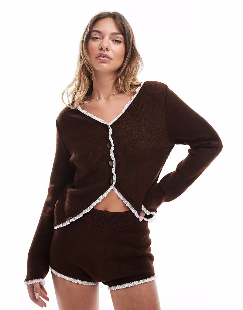 

Кардиган Miss Selfridge с кружевной отделкой шоколадного цвета