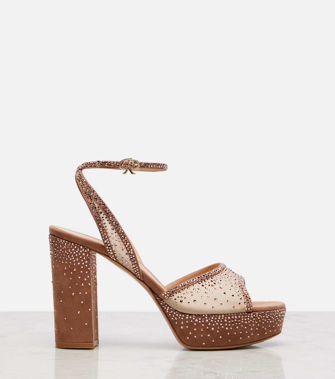 Босоножки на платформе из органзы и замши Gianvito Rossi, Praline+Nude — фото 4