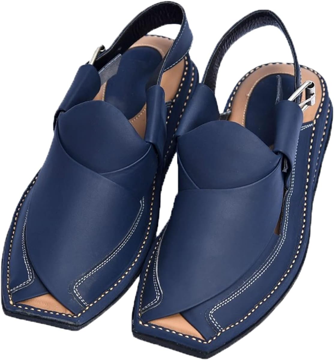 

Мужские сандалии SKY-SELLER с ручной работой, двойная подошва, кожа коровьей выделки - эстетичные уличные шлепанцы для мужчин Skyseller, синий