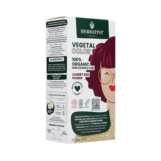 

Веганская краска для волос, Cherry Red Power, 100 г Herbatint Vegetal Color 100% Organic