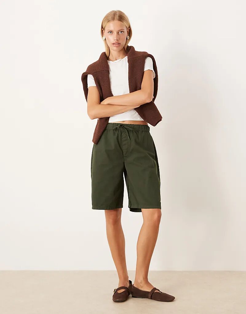 

Длинные шорты ASOS DESIGN из хлопка с бумажной начинкой цвета хаки