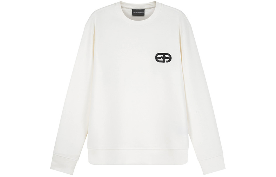 Свитшот с вышитым логотипом и круглым вырезом EMPORIO ARMANI, Ecru — фото 3