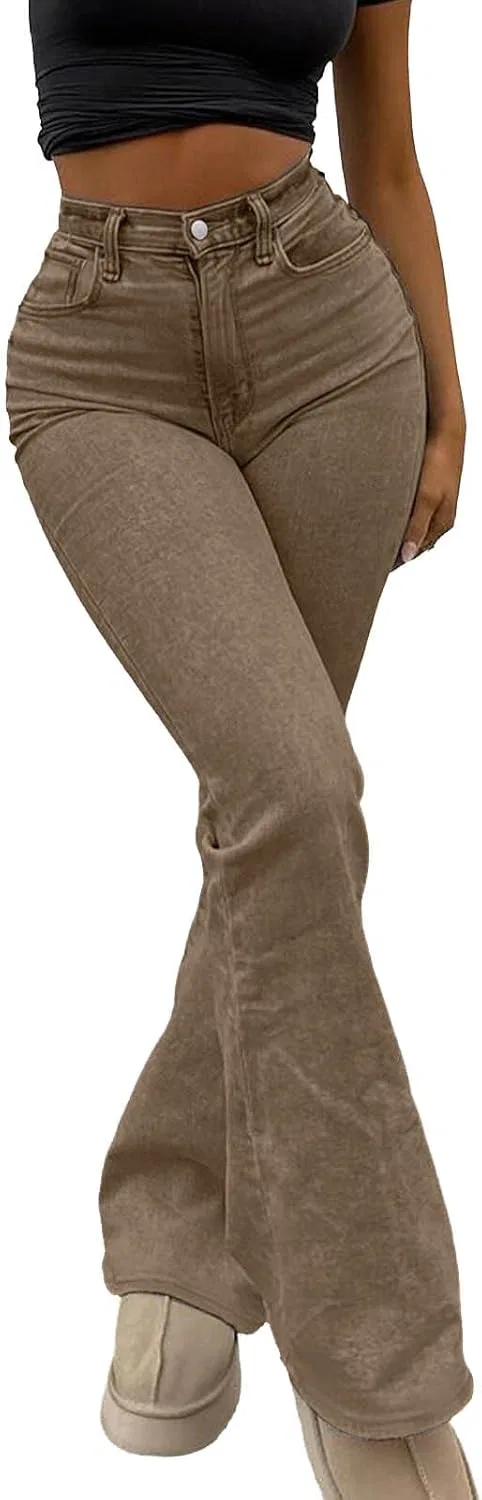 Джинсы с завышенной талией, Women's Fashion Denim Pants, хаки