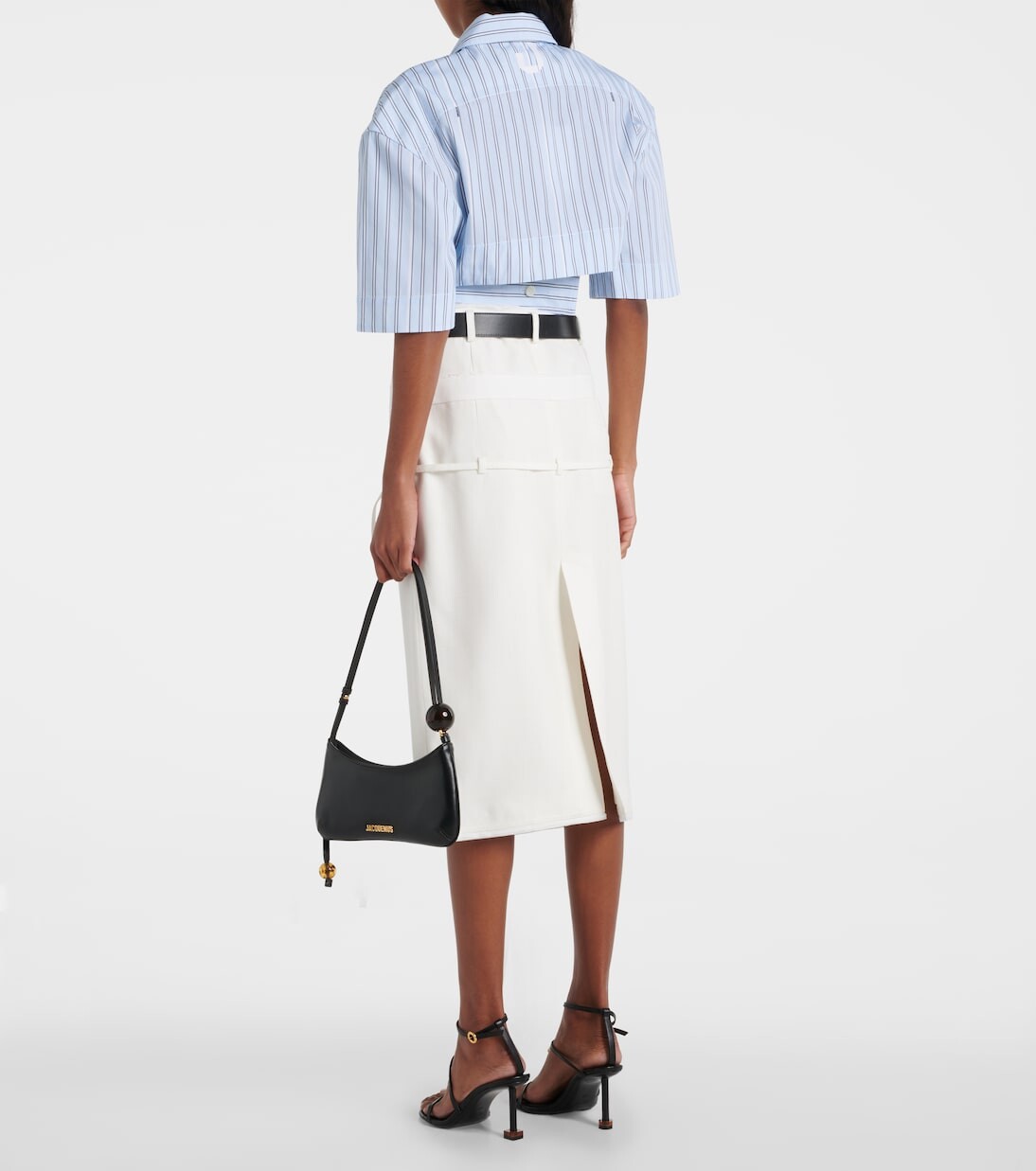 Хлопковая рубашка в полоску la chemise courte bari Jacquemus, синий — фото 3