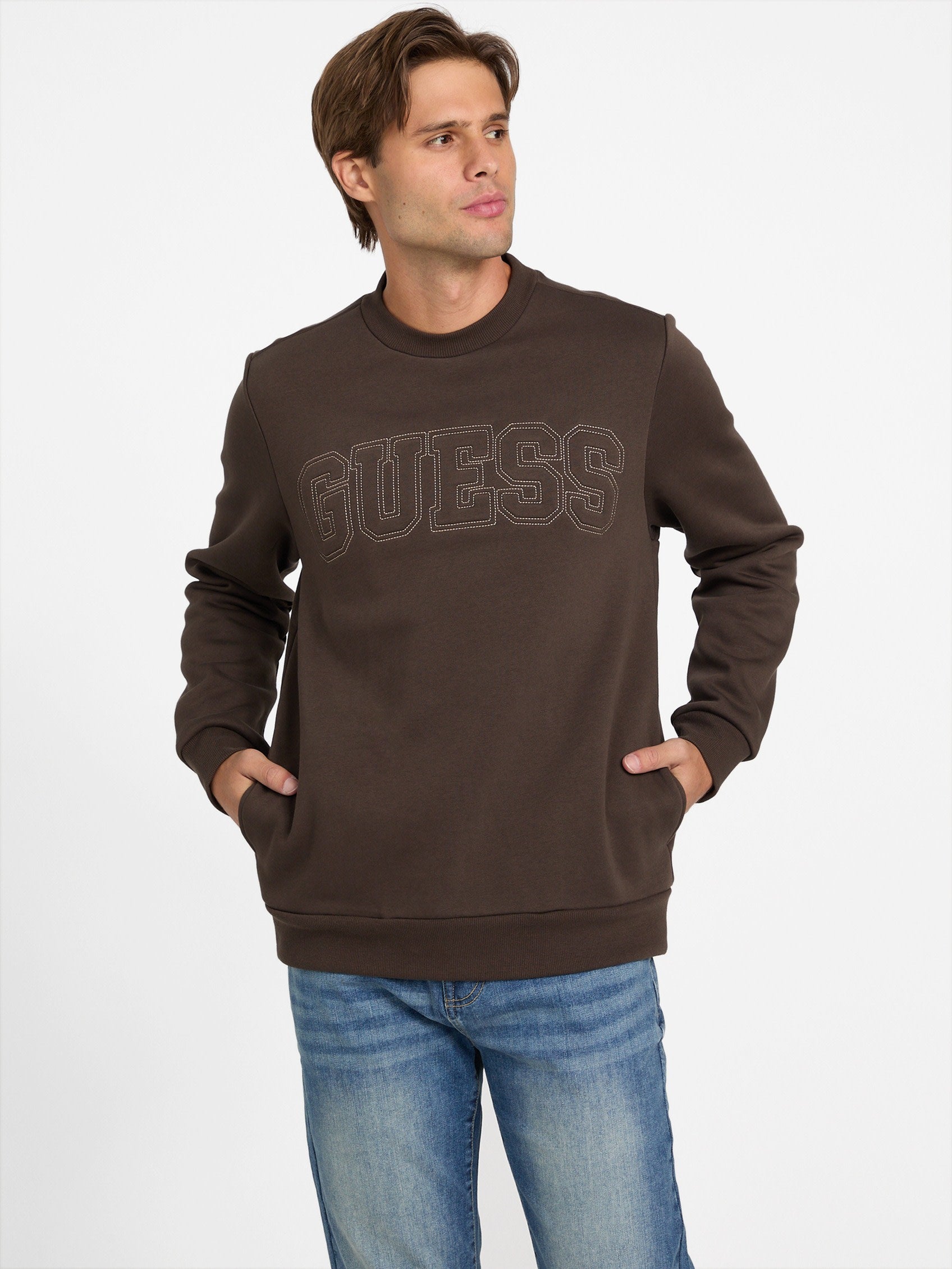 

Пуловер с круглым вырезом и логотипом Saul Guess Factory, цвет espresso brown