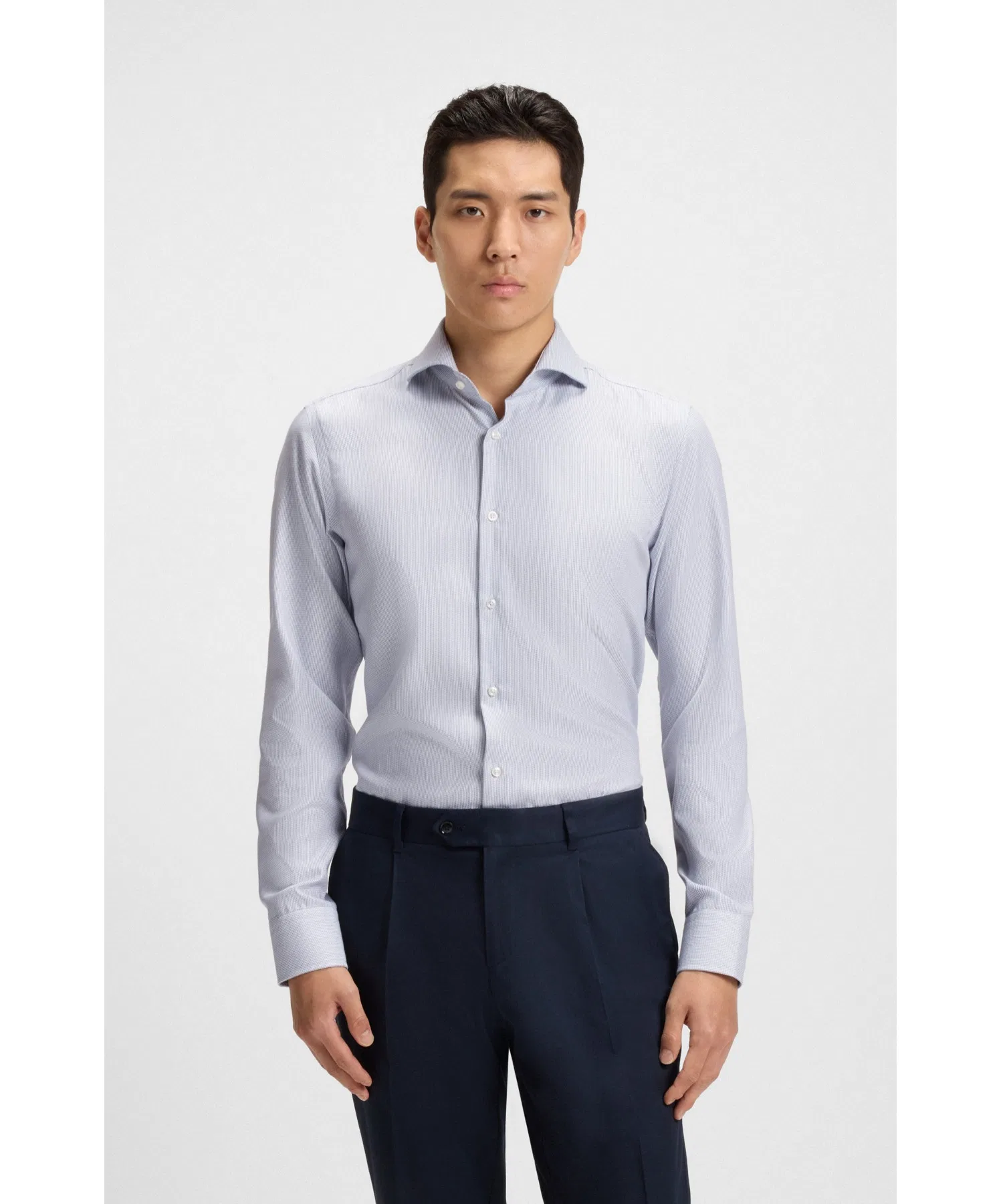 Мужская хлопковая рубашка BOSS Slim Fit светло-голубого цвета