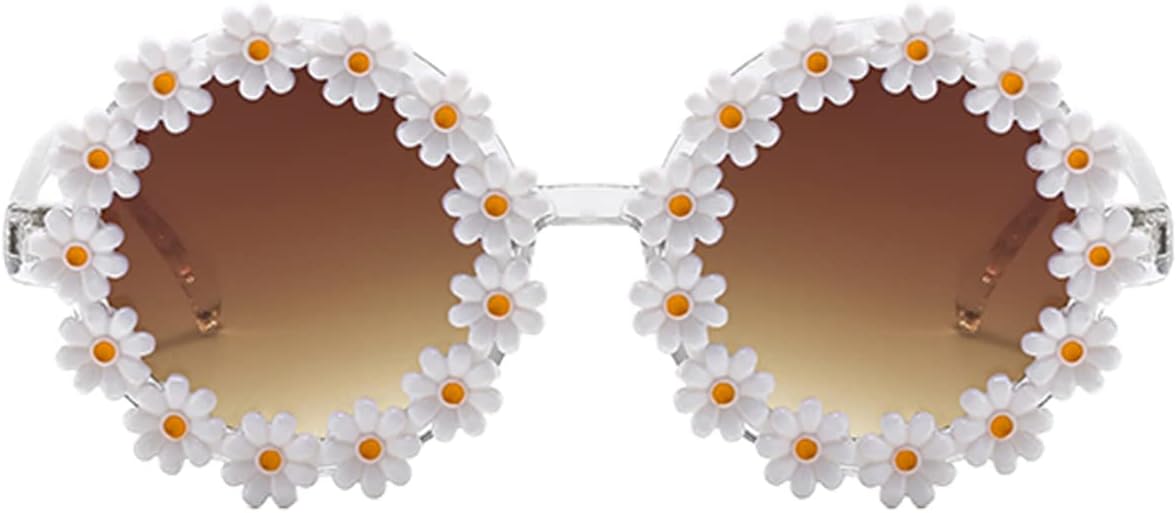 

Солнцезащитные очки Dollger Daisy для женщин, круглые, с цветочным рисунком, модные, для рейв-вечеринок, дискотек, фестивалей, ретро, ​​подарок для девушек…, Daisy Brown Lens