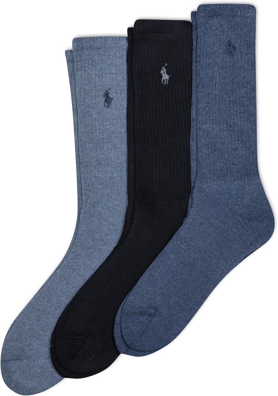 

Polo Ralph Lauren мужские ребристые повседневные носки Crew - набор из 3 пар - хлопковый комфорт и усиление в области пятки и носка, Denim