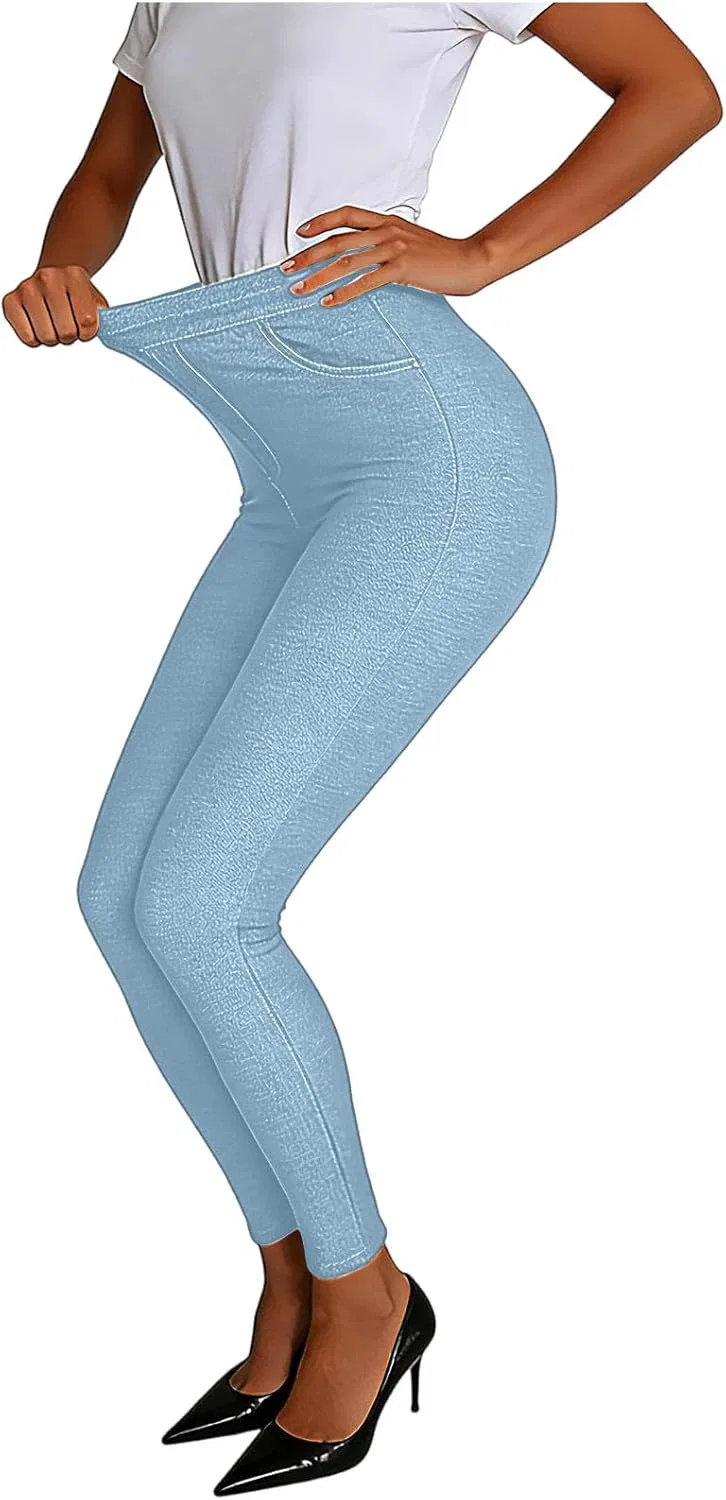 Джинсы леггинсы с карманами, высокая посадка, Slim, Light Blue — фото 2