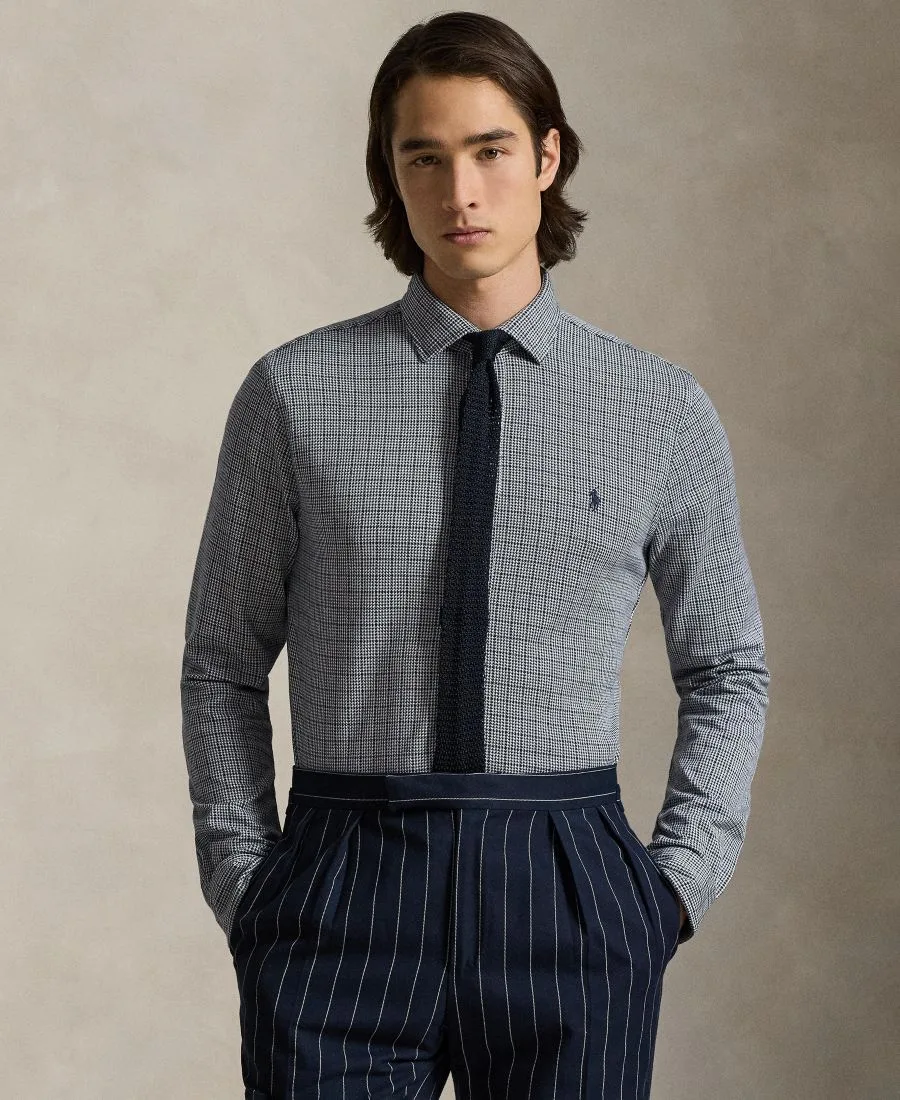 Мужская рубашка с отложным воротником в клетку «Глен Плейд» Polo Ralph Lauren, glen plaid-newport темно-синий/белый